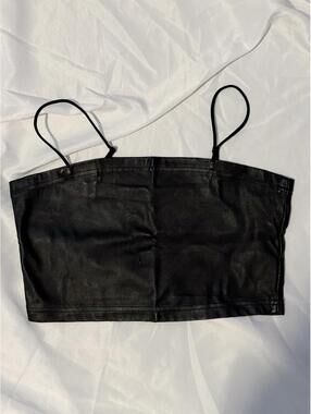 Black Leather Straight Neck Cami Crop Top